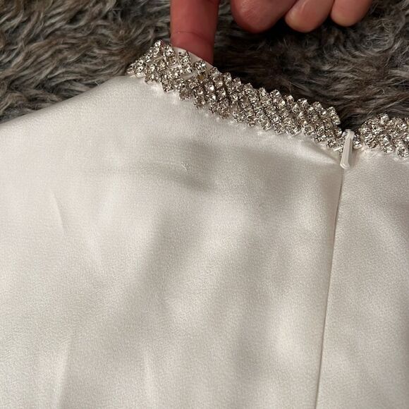 Ieena for MacDuggal Rhinestone Neckline Draped Mini Dress - Picture 5 of 6